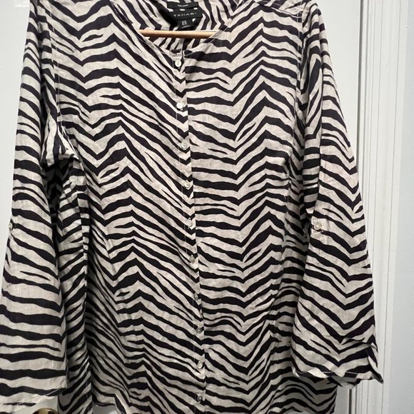 Tahari size 1X 100% linen zebra print button down shirt - Picture 3 of 5